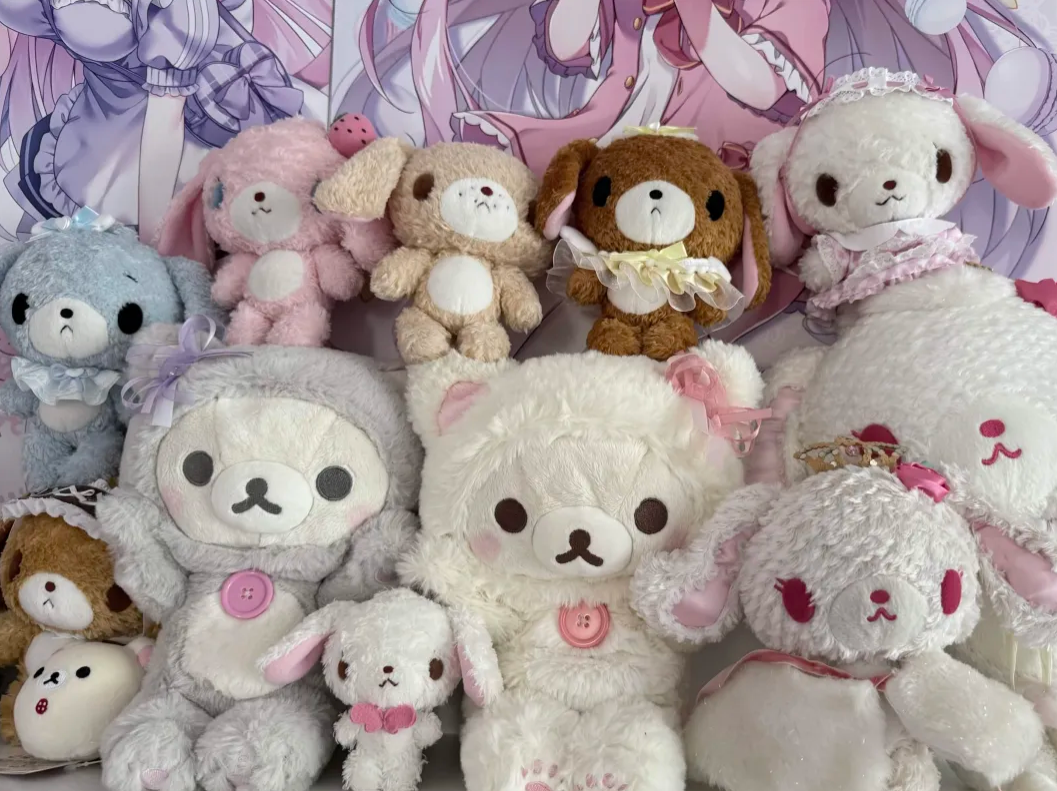 Collection shelf with plushies and figures